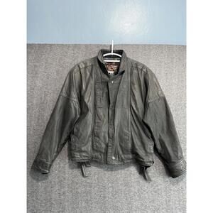 Vintage Pelle Cuir Black Leather Insulated Bomber Jacket Mens Medium Biker Y2K